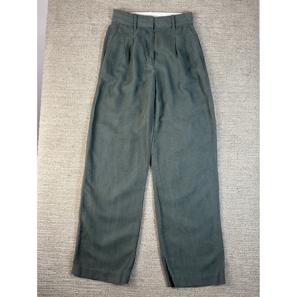 Wilfred Aritzia Effortless Linen Pants Sage Green Pleated Wide Leg Trousers 4